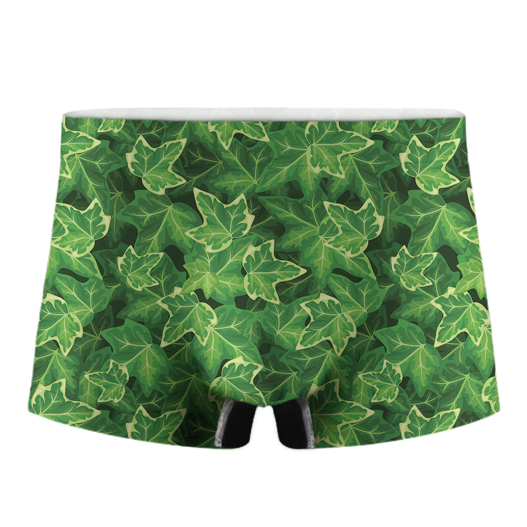 Green Ivy Leaf Pattern Print Men's Boxer Briefs