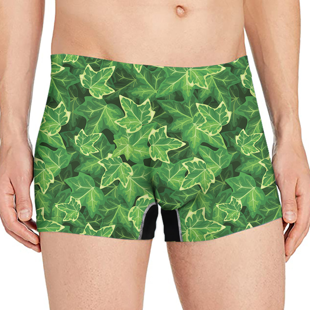 Green Ivy Leaf Pattern Print Men's Boxer Briefs