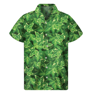 Green Ivy Leaf Pattern Print Men's Short Sleeve Shirt