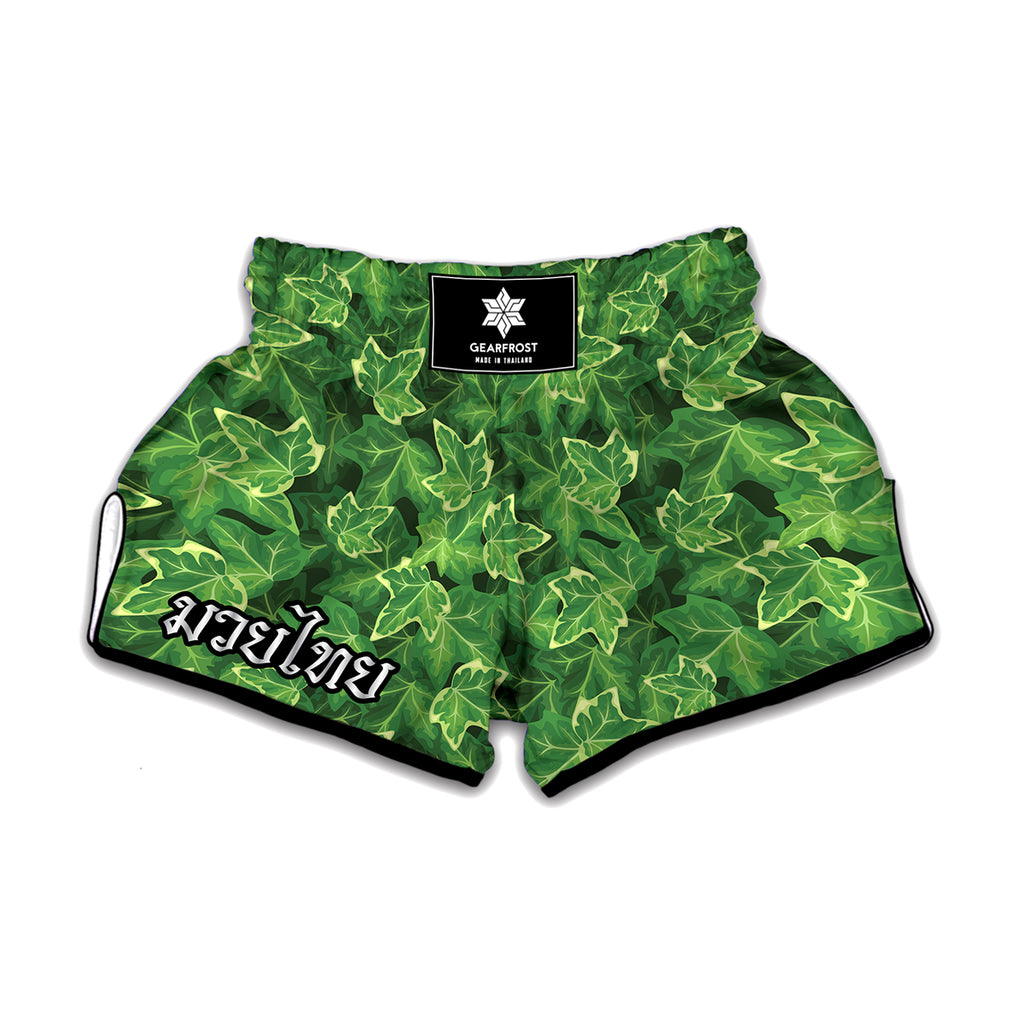 Green Ivy Leaf Pattern Print Muay Thai Boxing Shorts