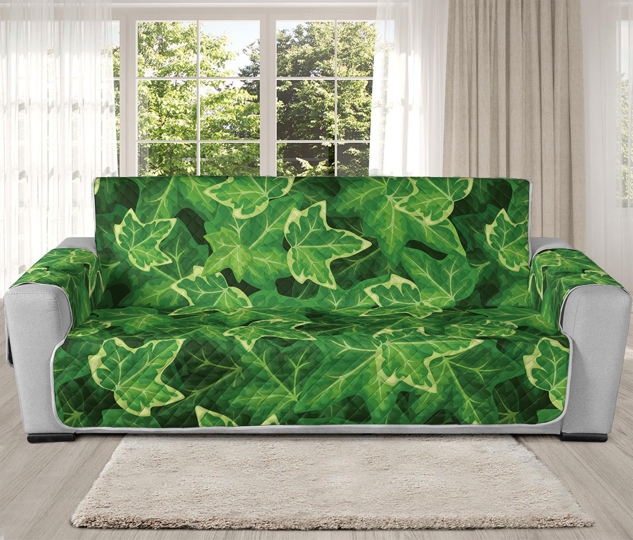 Green Ivy Leaf Pattern Print Oversized Sofa Protector