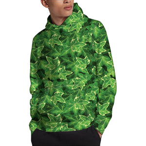 Green Ivy Leaf Pattern Print Pullover Hoodie