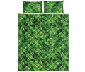 Green Ivy Leaf Pattern Print Quilt Bed Set