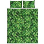 Green Ivy Leaf Pattern Print Quilt Bed Set