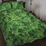 Green Ivy Leaf Pattern Print Quilt Bed Set