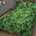 Green Ivy Leaf Pattern Print Quilt Bed Set