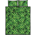 Green Ivy Leaf Pattern Print Quilt Bed Set