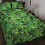Green Ivy Leaf Pattern Print Quilt Bed Set