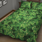 Green Ivy Leaf Pattern Print Quilt Bed Set