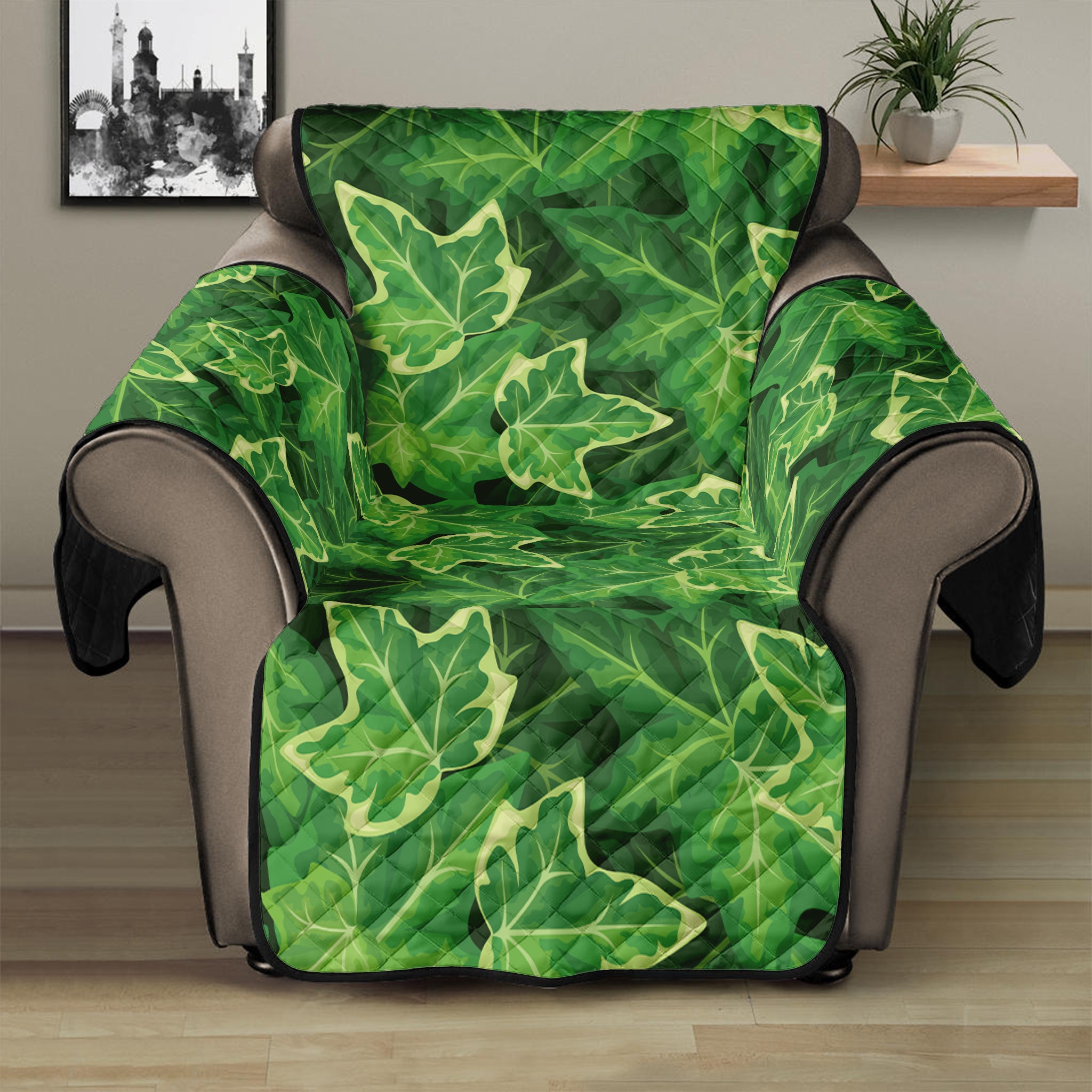 Green Ivy Leaf Pattern Print Recliner Protector