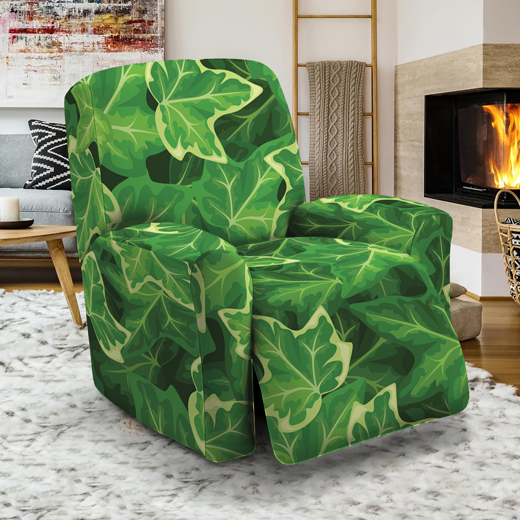 Green Ivy Leaf Pattern Print Recliner Slipcover