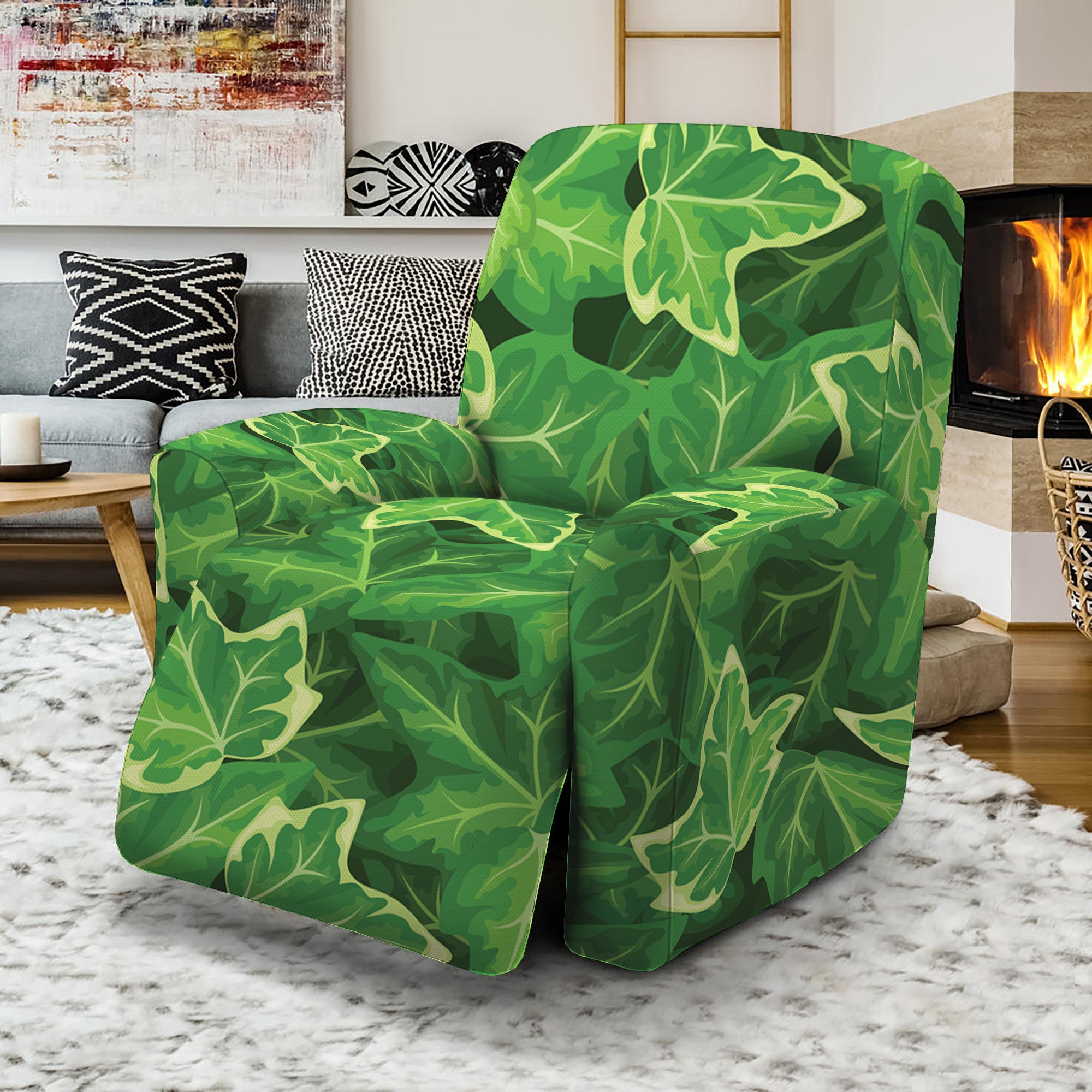 Green Ivy Leaf Pattern Print Recliner Slipcover