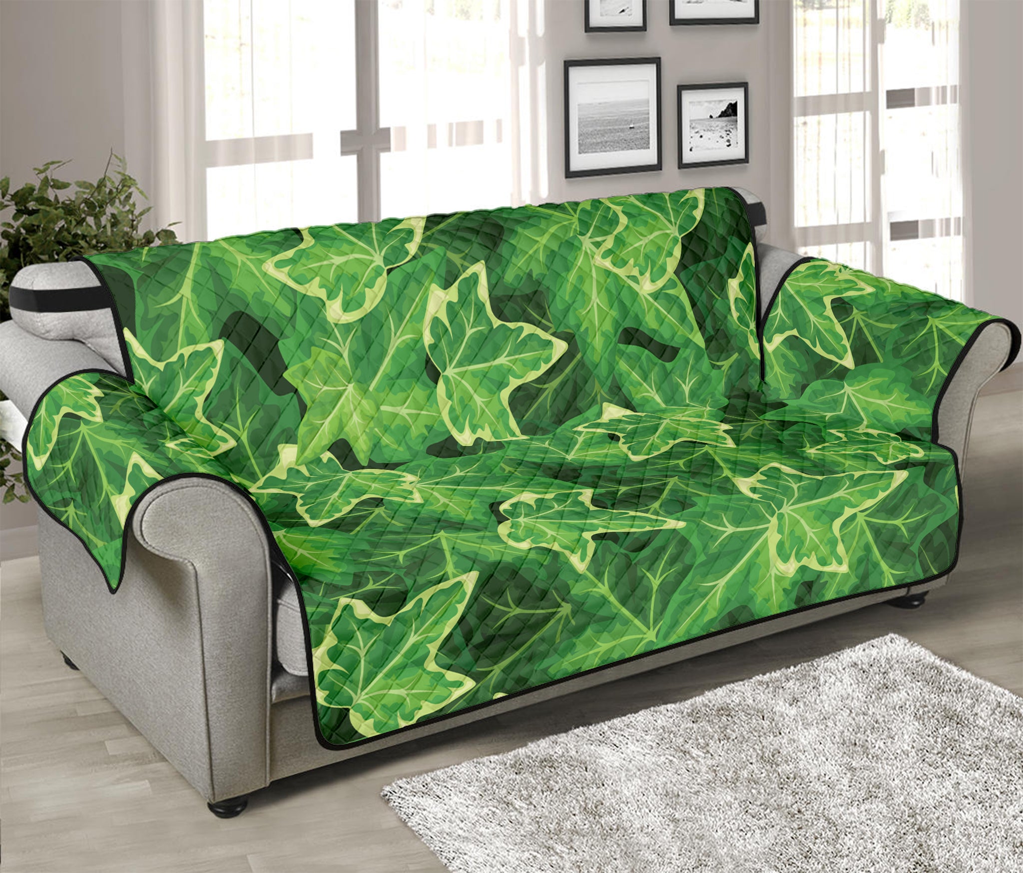 Green Ivy Leaf Pattern Print Sofa Protector