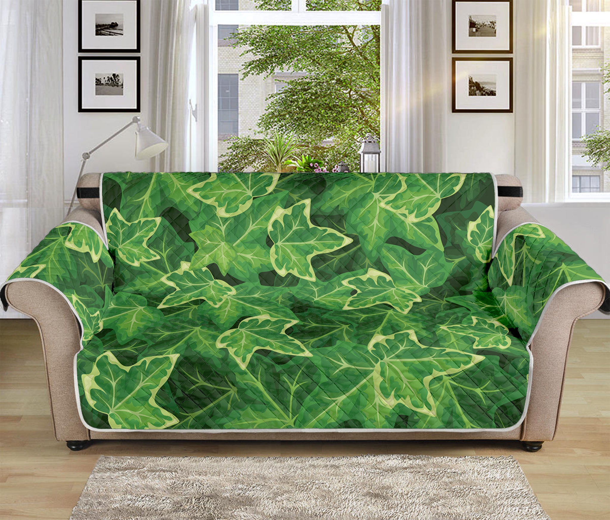 Green Ivy Leaf Pattern Print Sofa Protector