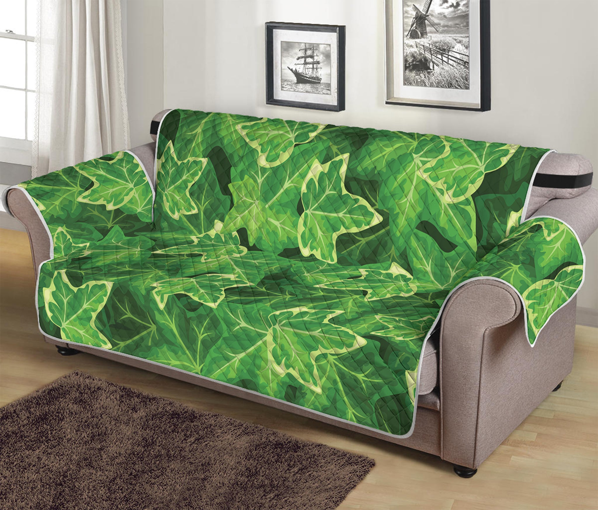 Green Ivy Leaf Pattern Print Sofa Protector