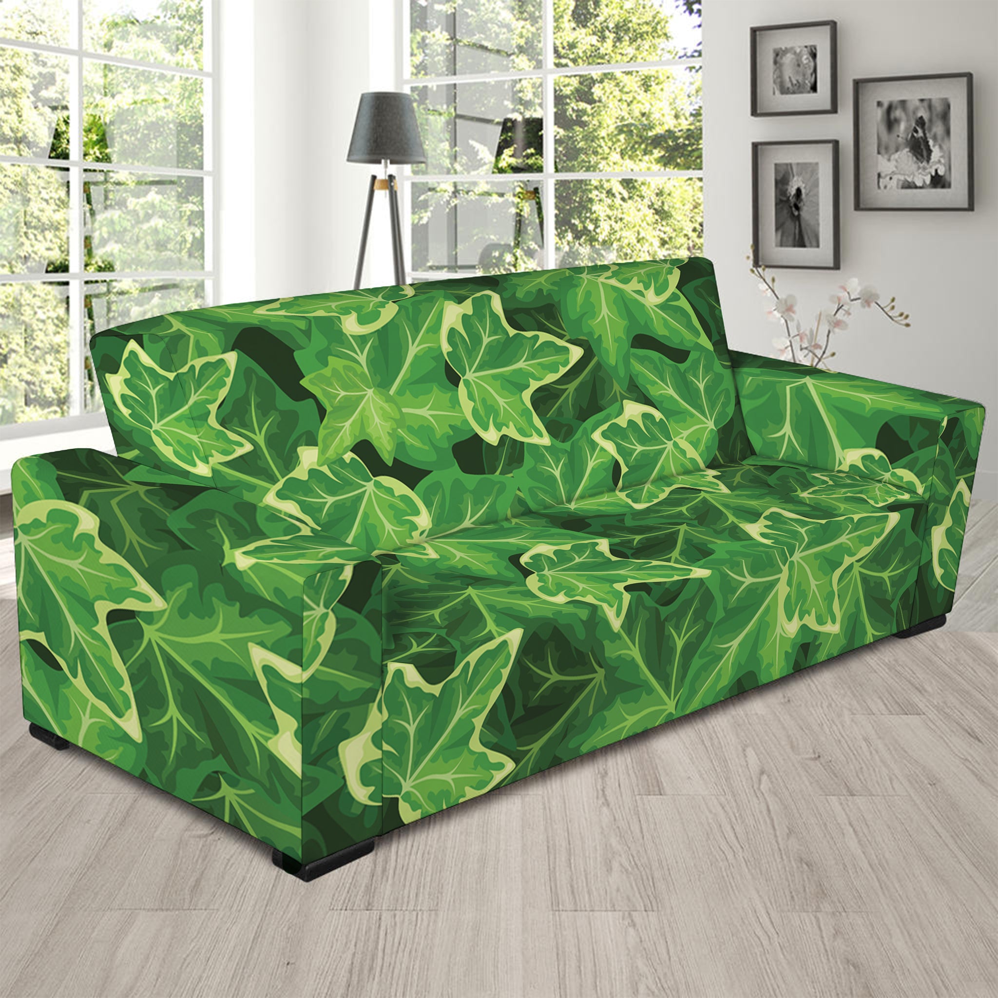 Green Ivy Leaf Pattern Print Sofa Slipcover