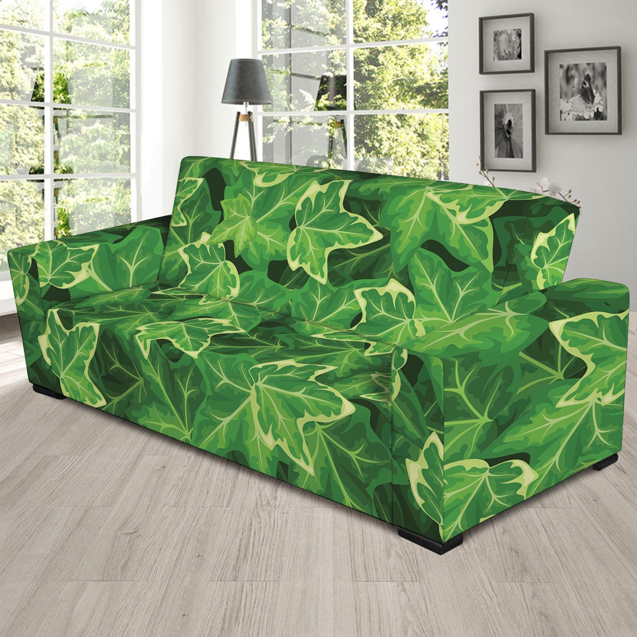 Green Ivy Leaf Pattern Print Sofa Slipcover