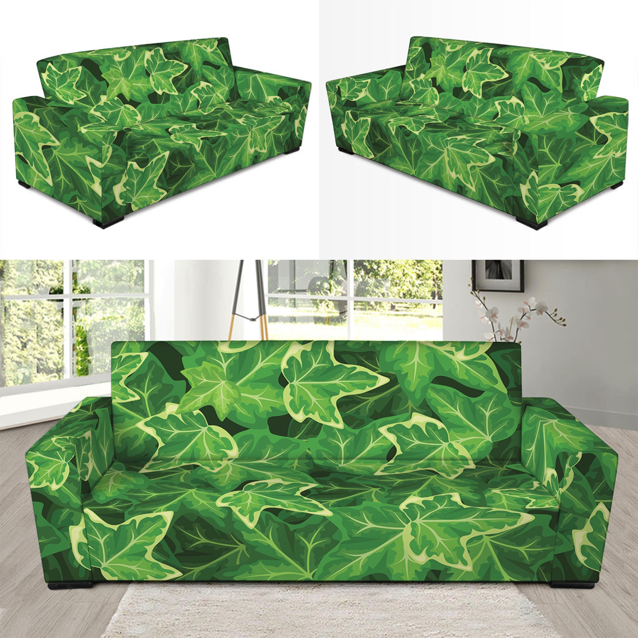 Green Ivy Leaf Pattern Print Sofa Slipcover