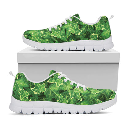 Green Ivy Leaf Pattern Print White Sneakers