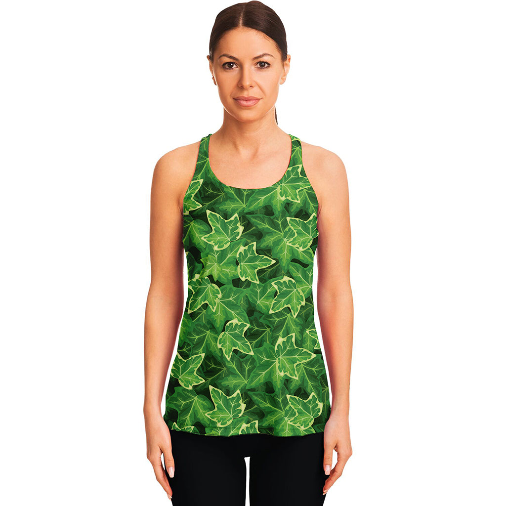 Green Ivy Leaf Pattern Print Women's Racerback Tank Top