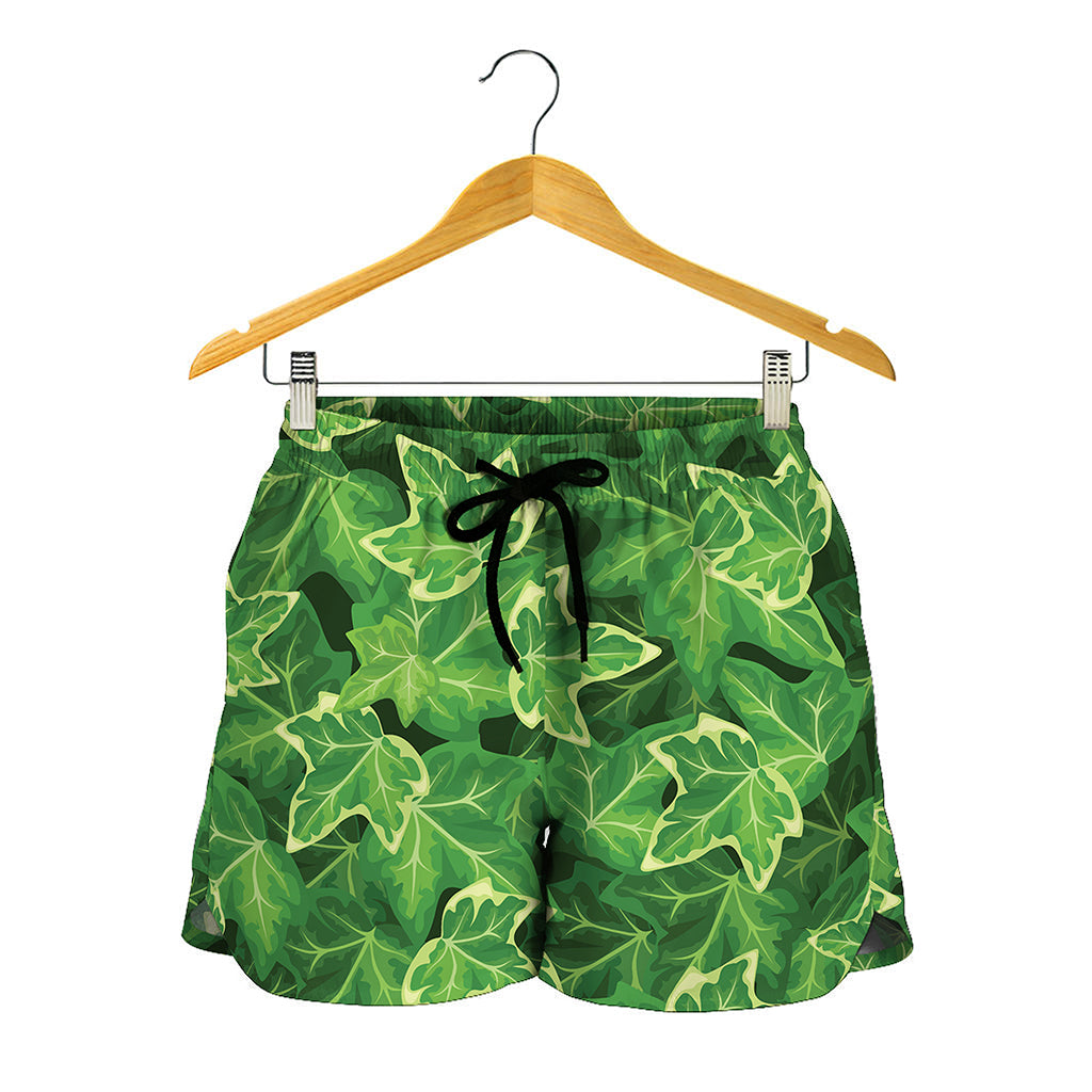 Green Ivy Leaf Pattern Print Women's Shorts