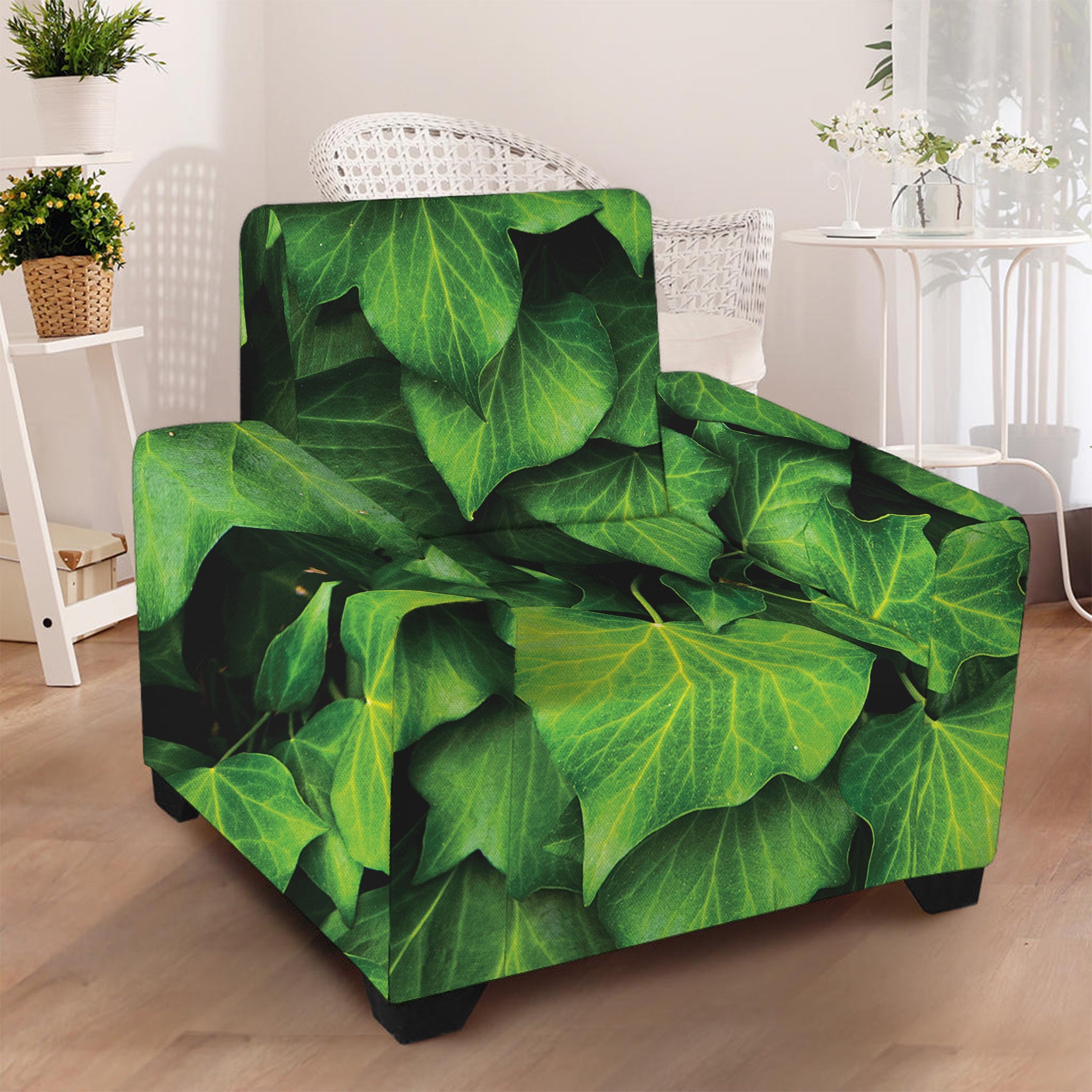 Green Ivy Leaf Print Armchair Slipcover