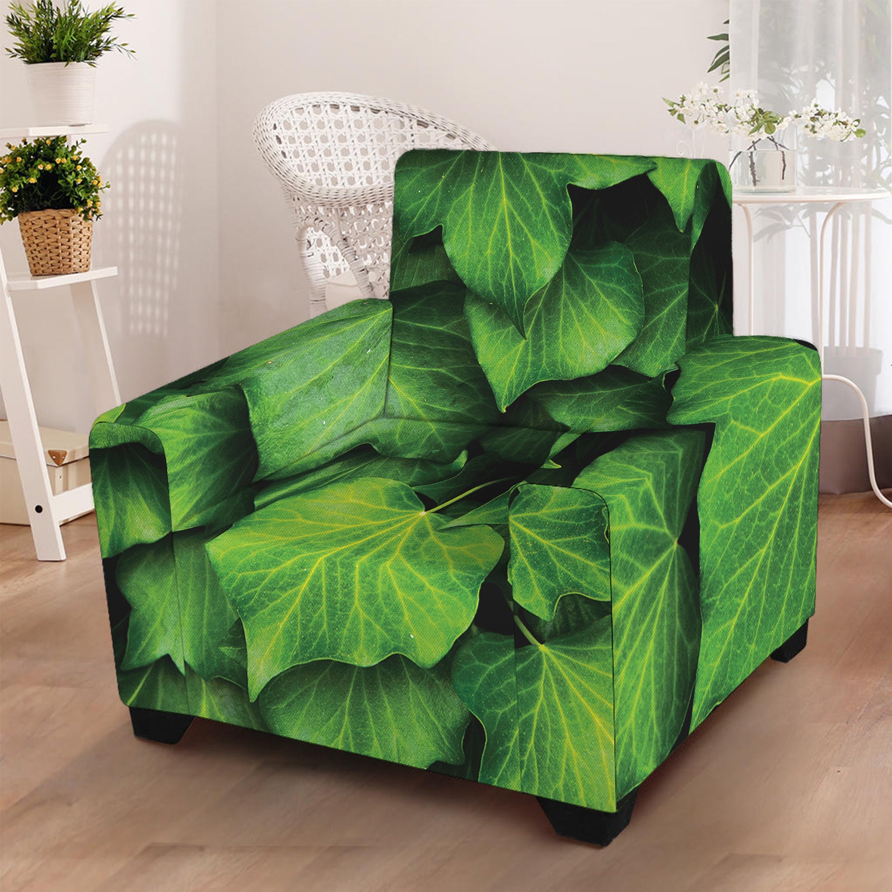 Green Ivy Leaf Print Armchair Slipcover