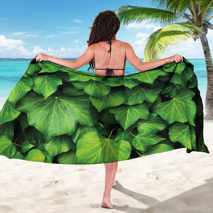 Green Ivy Leaf Print Beach Sarong Wrap
