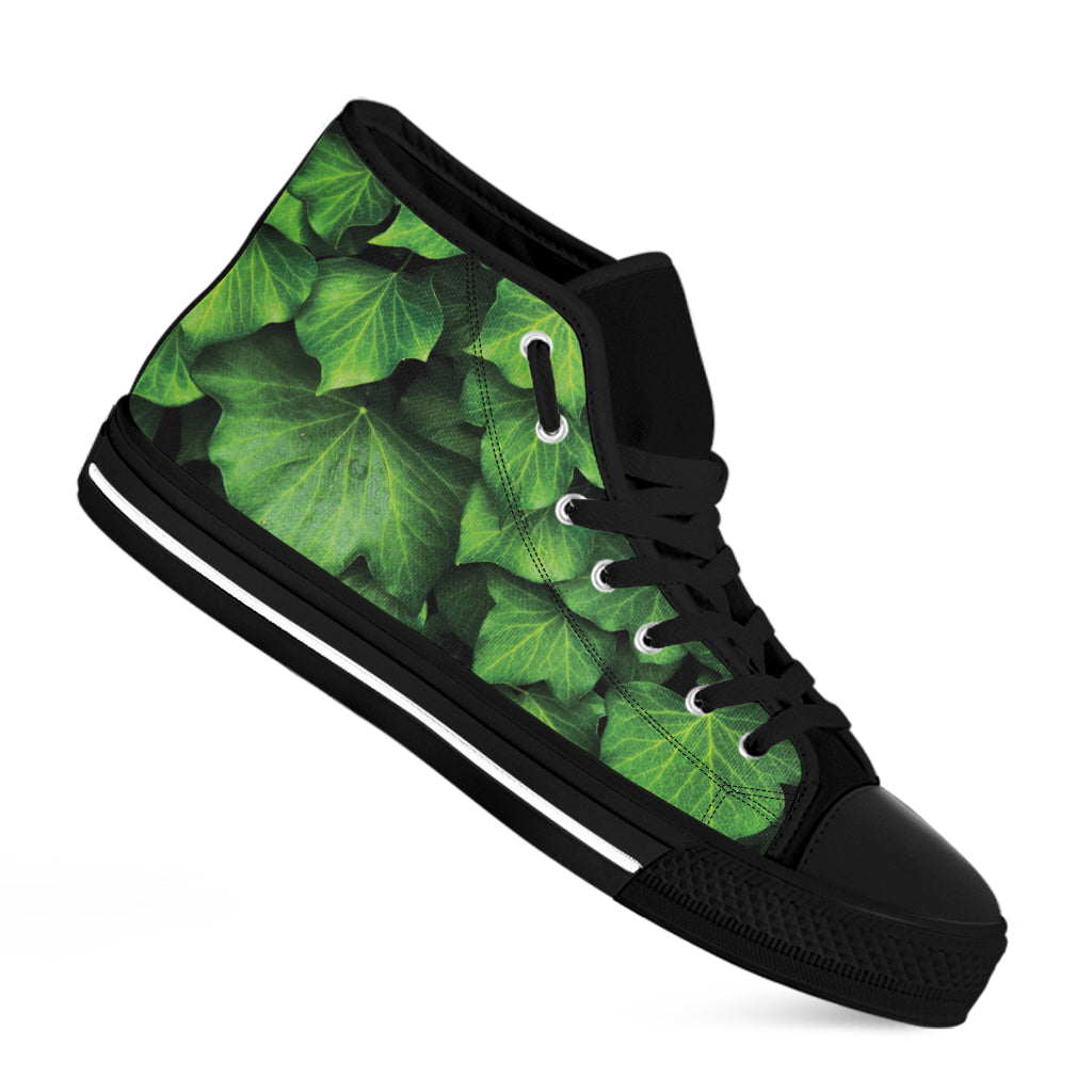 Green Ivy Leaf Print Black High Top Shoes