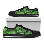 Green Ivy Leaf Print Black Low Top Shoes