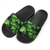 Green Ivy Leaf Print Black Slide Sandals