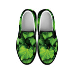 Green Ivy Leaf Print Black Slip On Shoes