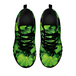 Green Ivy Leaf Print Black Sneakers