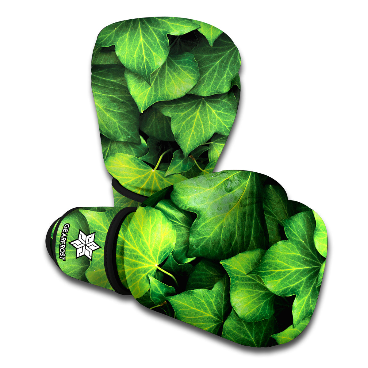 Green Ivy Leaf Print Boxing Gloves