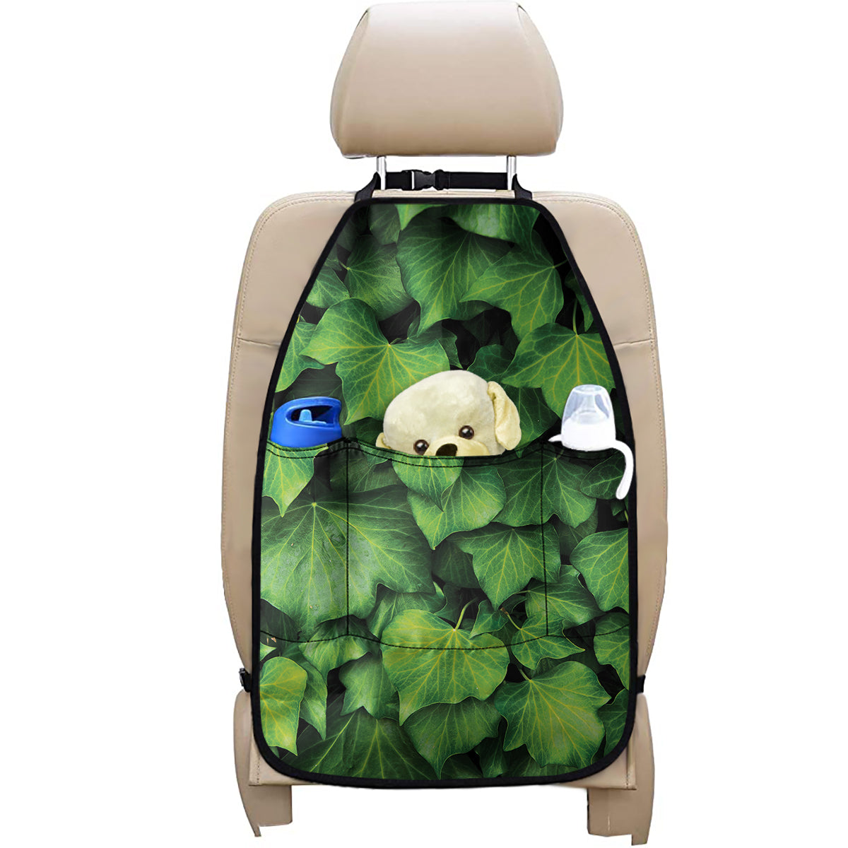 Green Ivy Leaf Print Car Seat Organizers
