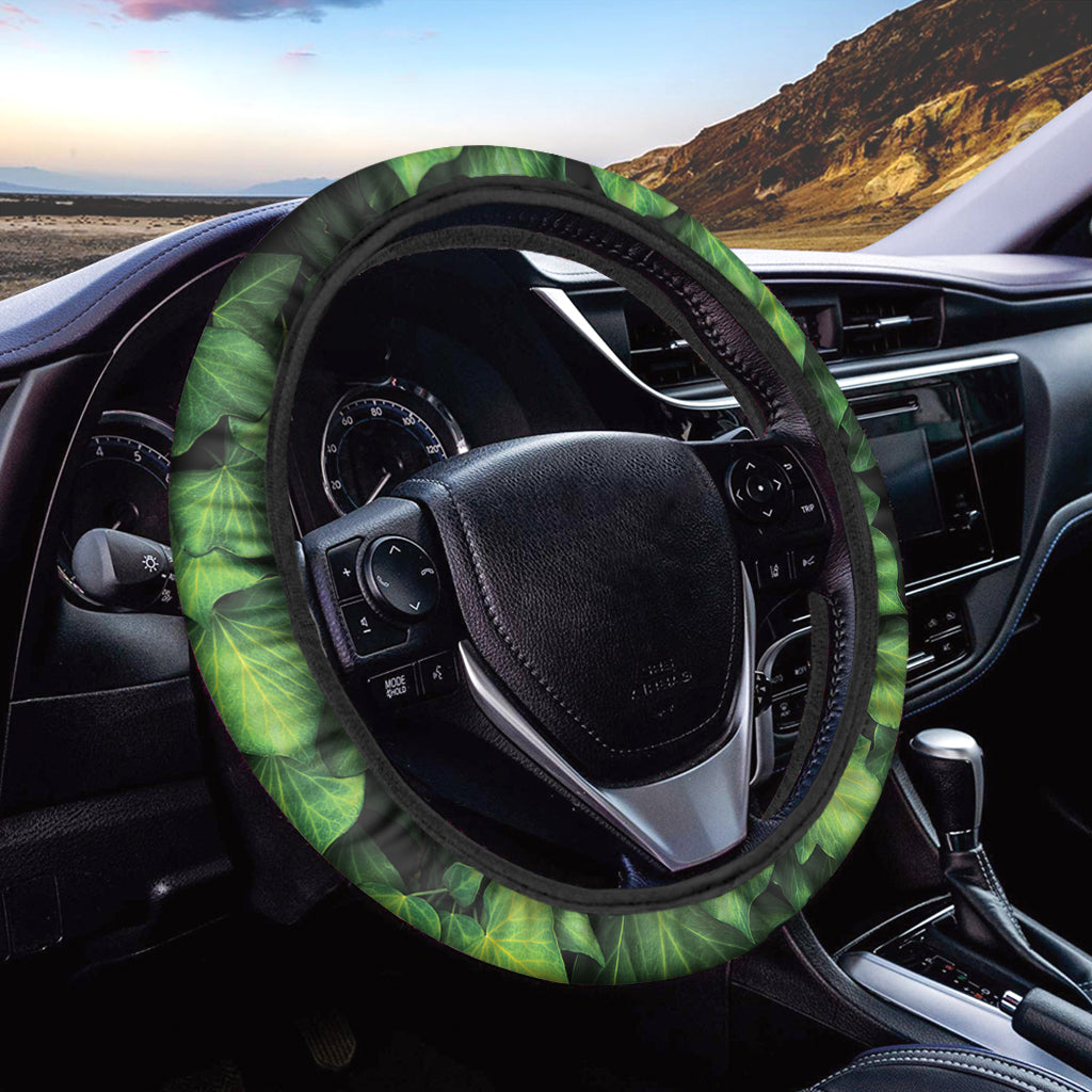 Green Ivy Leaf Print Car Steering Wheel Cover