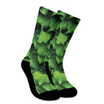 Green Ivy Leaf Print Crew Socks