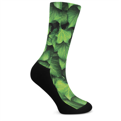 Green Ivy Leaf Print Crew Socks