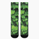 Green Ivy Leaf Print Crew Socks