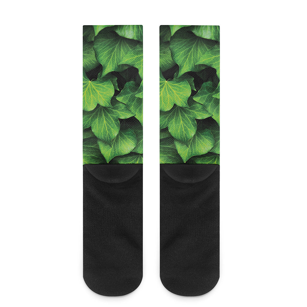 Green Ivy Leaf Print Crew Socks