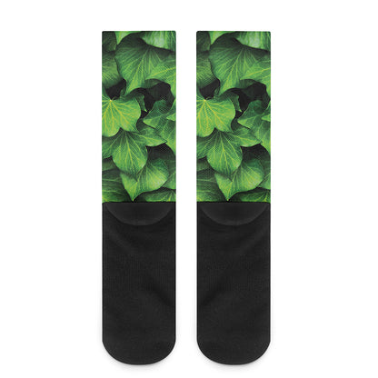 Green Ivy Leaf Print Crew Socks