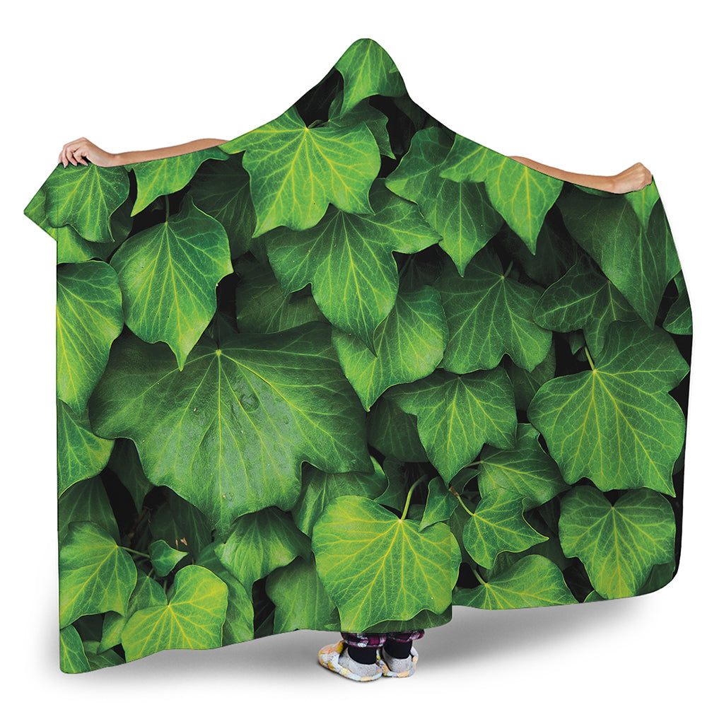 Green Ivy Leaf Print Hooded Blanket