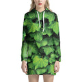 Green Ivy Leaf Print Pullover Hoodie Dress