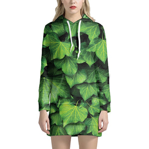 Green Ivy Leaf Print Hoodie Dress