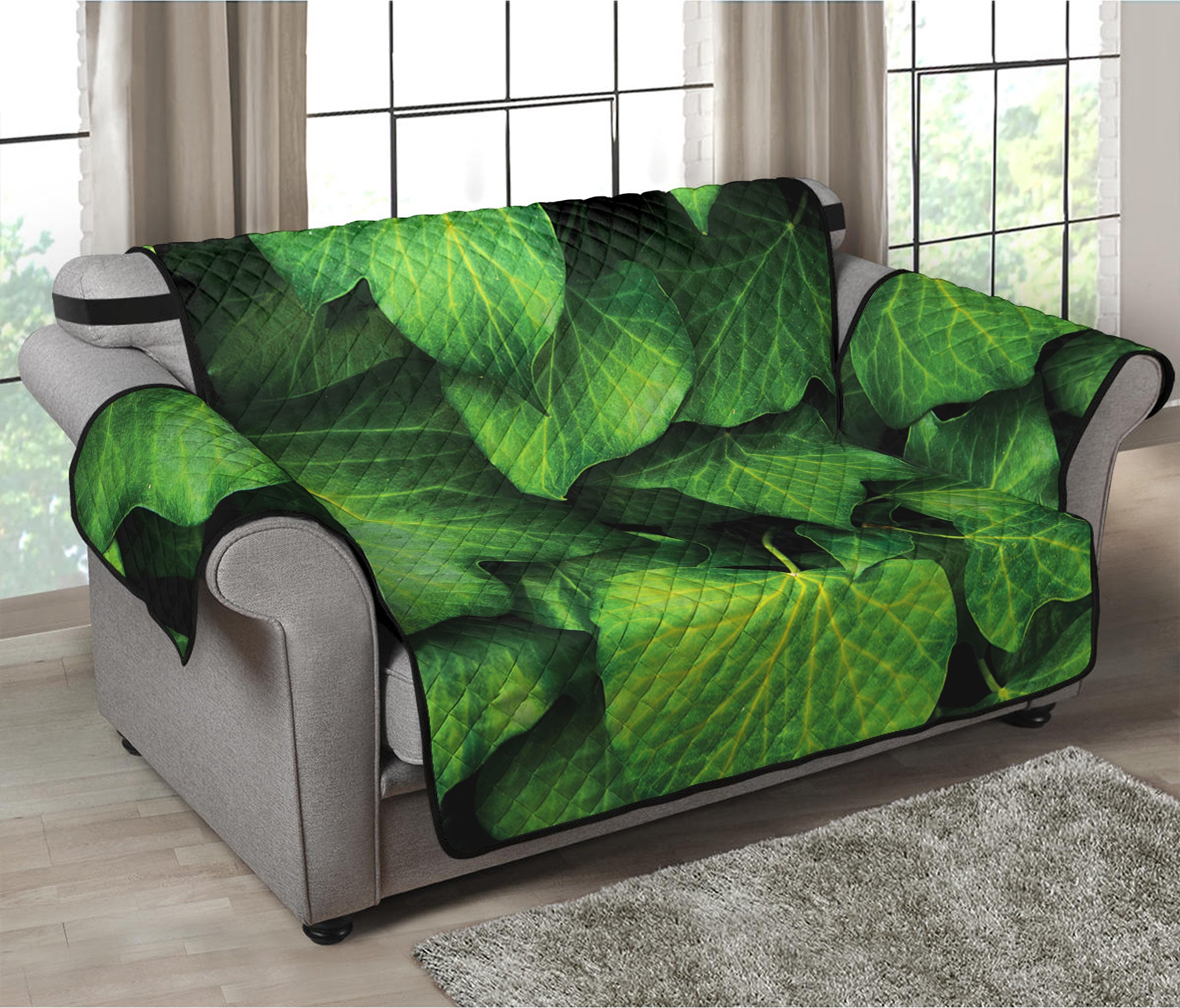 Green Ivy Leaf Print Loveseat Protector