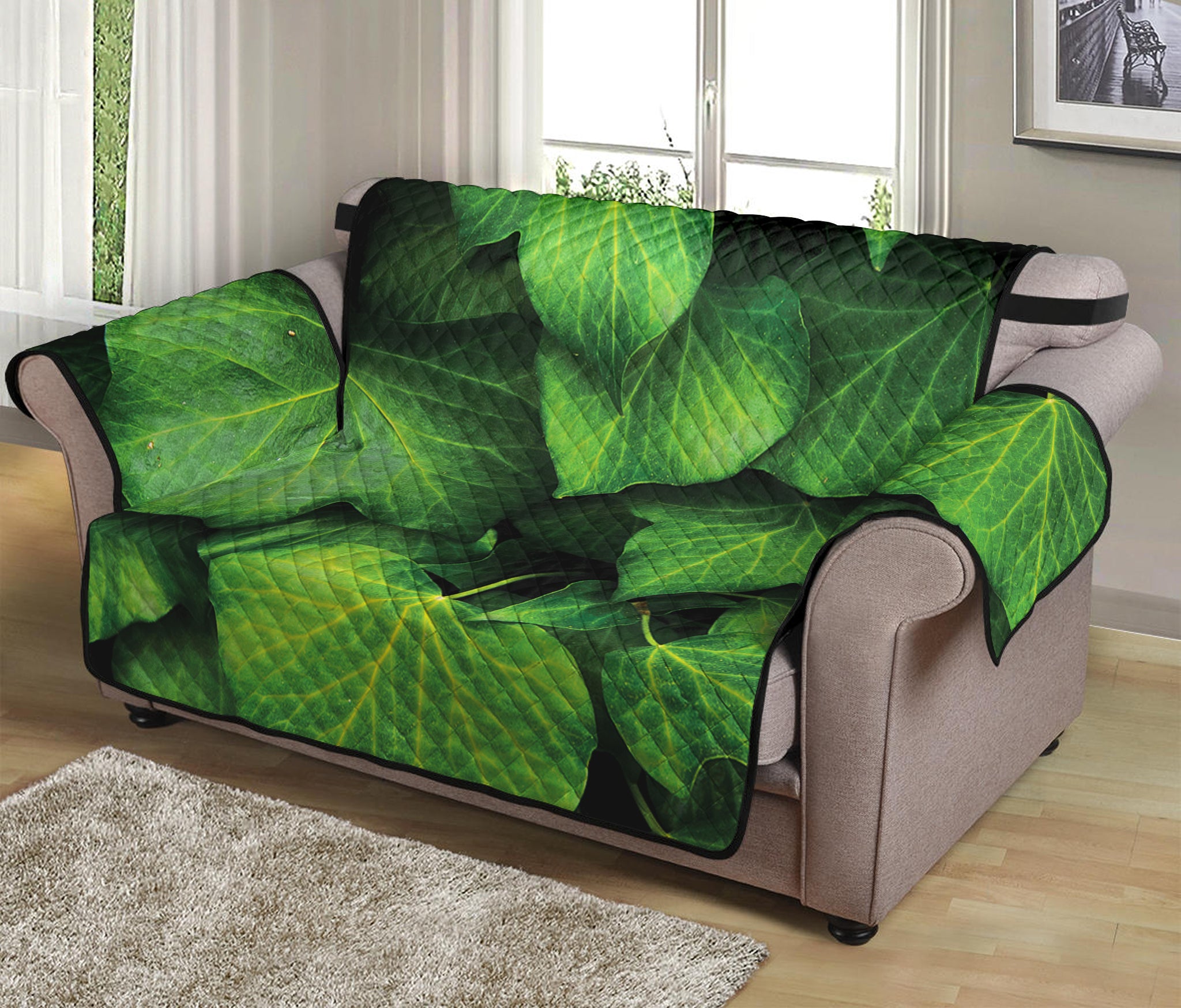 Green Ivy Leaf Print Loveseat Protector