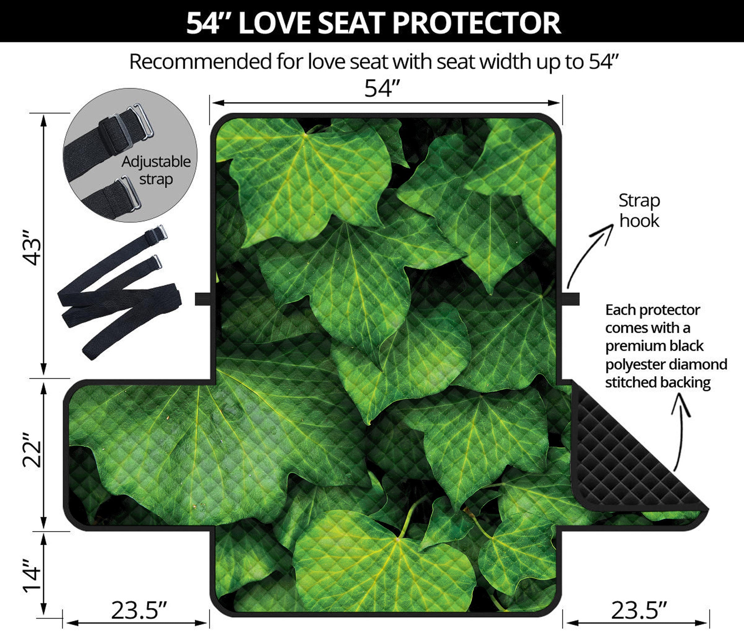 Green Ivy Leaf Print Loveseat Protector