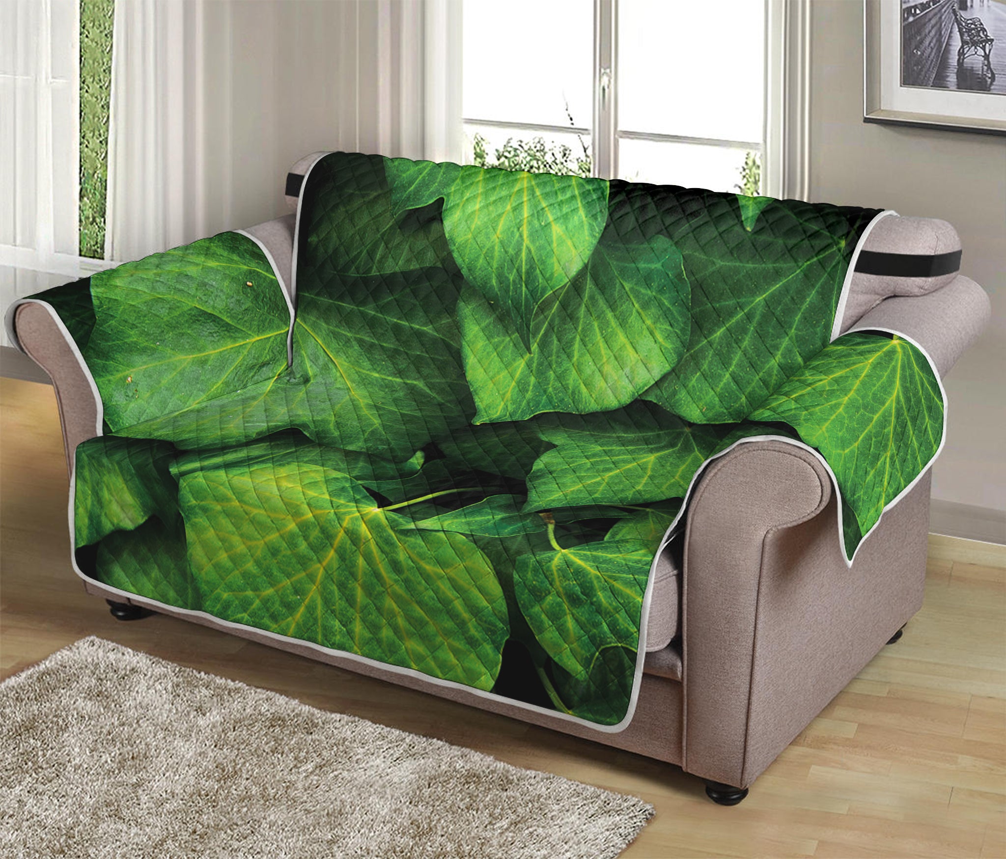 Green Ivy Leaf Print Loveseat Protector