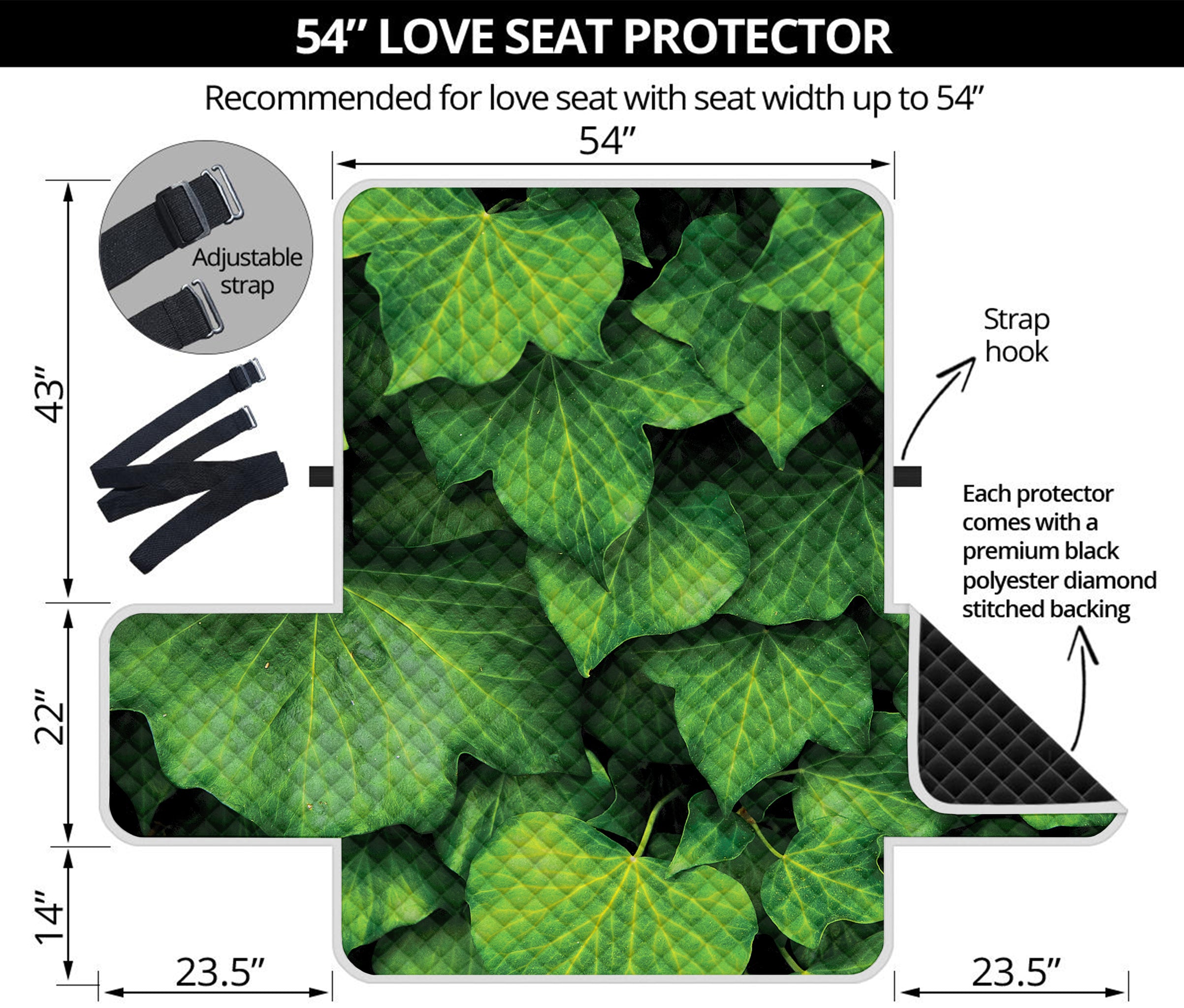 Green Ivy Leaf Print Loveseat Protector