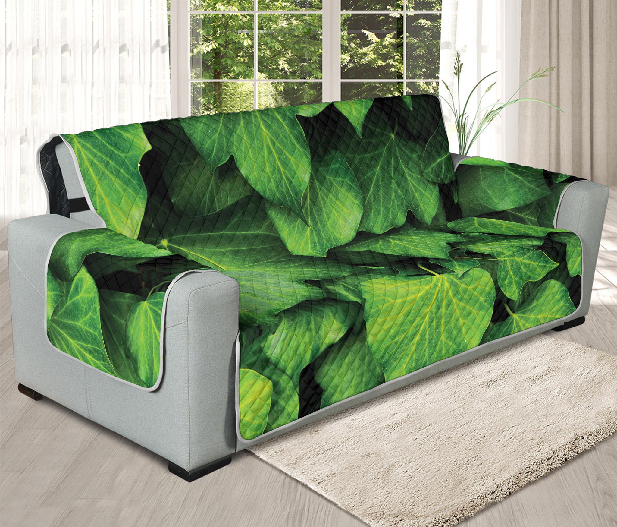 Green Ivy Leaf Print Oversized Sofa Protector